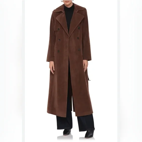 Corrin Faux Suede Trench Coat - Picture 2 of 16
